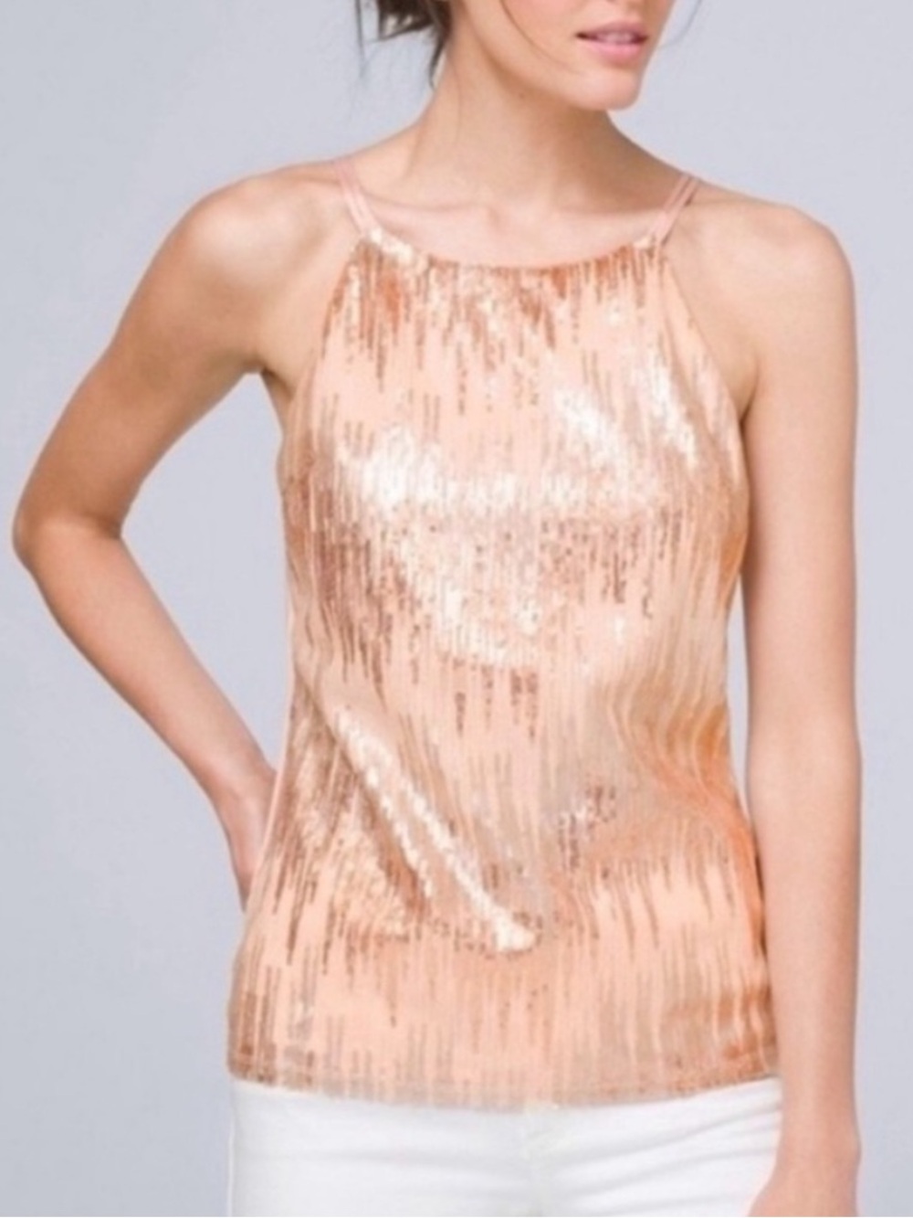 White House Black Market Soft Pink Sequin Tank Top Blouse Small Holiday Party